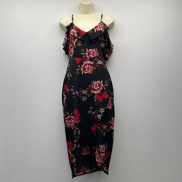 Missguided Black Flowery Dress - Picture 1 of 8